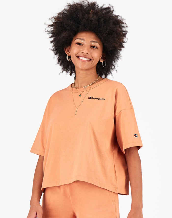 Champion Dame T-Shirts Orange - Back Sunrise Print - Danmark ROC-983601